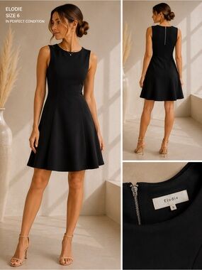 Elodie Classic Sleeveless Black Fit-and-Flare Mini Dress